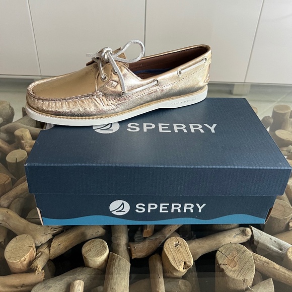 SPERRY AO 2 EYE Gold Leather Boat Shoes - Picture 1 of 12